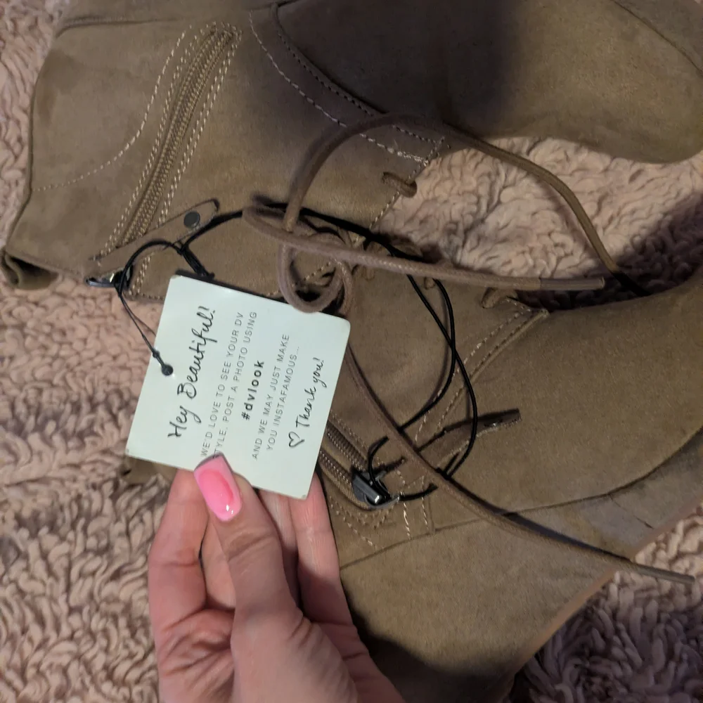 Taupe Lace-Up Wedge Ankle Booties | Soft Suede | Size 8